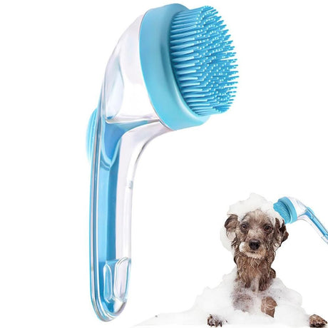 2-in-1 Pet Bath Brush with Built-in Shampoo Dispenser Dog Shampoo Bubble Maker Dog Cat Bathing Grooming Tool Rose Red