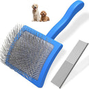 2-Piece Dog Slicker Brush & Comb Set for Grooming & Detangling Blue