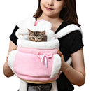 Plush Pet Carrier Backpack Pet Warm Bag with Hand Warmer Pocket Pink - M