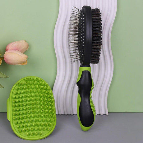 2PCS Pet Grooming Brushes Deshedding Bath Brush for Dogs Cats & Horses Green