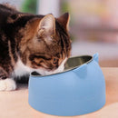 400ml Stainless Steel Tilted Pet Bowl - Non-Slip Raised Feeder for Cats & Dogs Blue