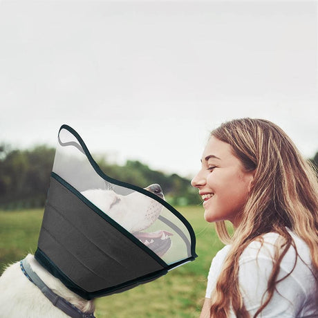 Pet Dog Cone Collar Soft Neck Collar Adjustable Pet Elizabethan Collar Black - S