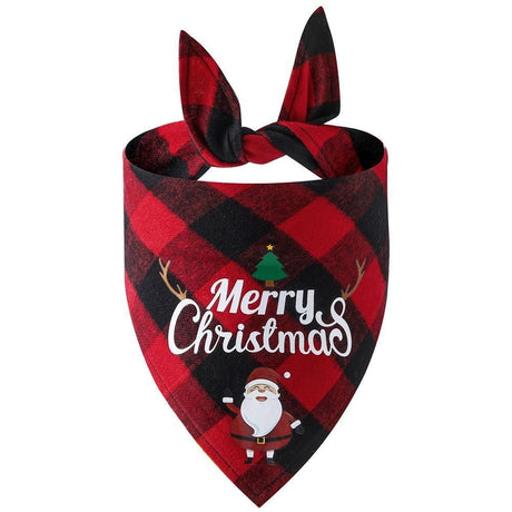 Christmas Pet Triangle Scarf Dog Bandana Pet Wearable Accessories Red Grid - Christmas Hat