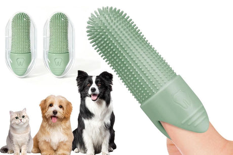 Silicone Pet Finger Toothbrush - Daily Teeth Cleaning for Cats and Dogs Green