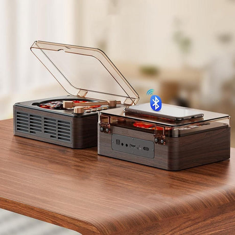 Retro CD Music Player with Bluetooth and FM Radio Multifunctional Home Audio System Brown