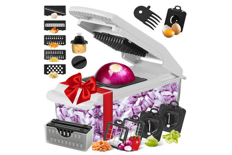 Vegetable Chopper with Container for Salad Prep White