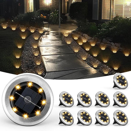 10Pcs Mini Solar Ground Lights Outdoor Pathway Decorative Lights for Yard Garden Decor White Light