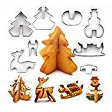 18PCS Stainless Steel Christmas Cookie Cutter Set with 3D Gingerbread House Shapes