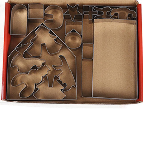 18PCS Stainless Steel Christmas Cookie Cutter Set with 3D Gingerbread House Shapes