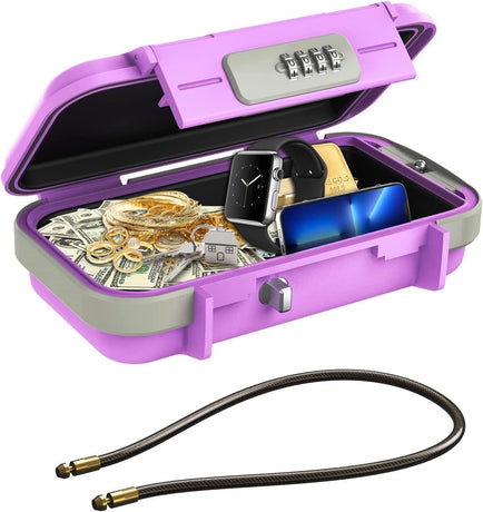 Portable Safe Box Combination Code Security Case LockBox with Removable Chain Blue