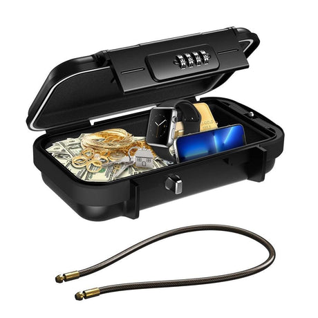 Portable Safe Box Combination Code Security Case LockBox with Removable Chain Blue