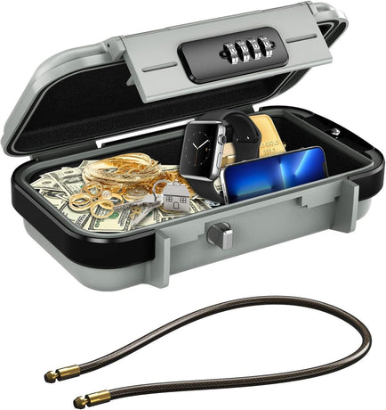 Portable Safe Box Combination Code Security Case LockBox with Removable Chain Gray