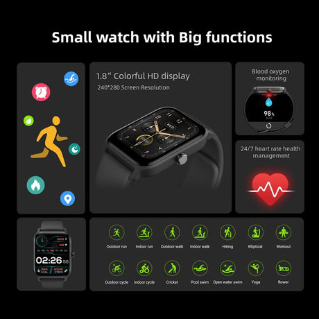 1.8inch Smart Watch IP68 BT5.3 for Android iOS with Heart Rate Monitoring Exercise Records 1pc（Pink）