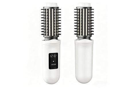 2 in 1 Cordless Hair Straightener Brush Curling Iron with LCD Display-White