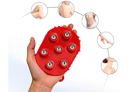 2Pcs Roller Ball Massager Glove Lymphatic Massage Muscle Release for Back-Red