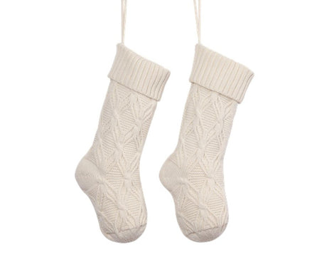 1Pc Xmas Stockings Knitted Hanging Socks-Ivory