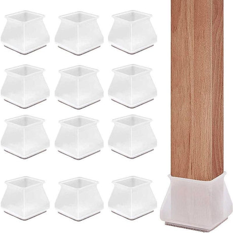 16pcs Silicone Chair Leg Floor Protectors Furniture Leg Feet Cup for Hardwood Floors with Wrapped Felt -Square brown