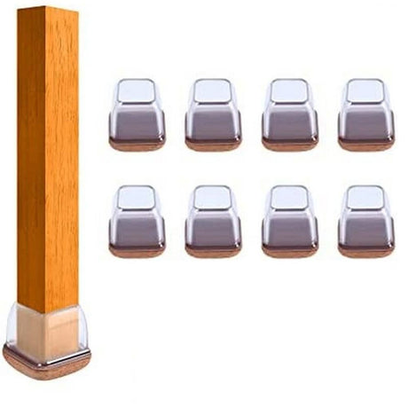 16pcs Silicone Chair Leg Floor Protectors Furniture Leg Feet Cup for Hardwood Floors with Wrapped Felt -Square transparent