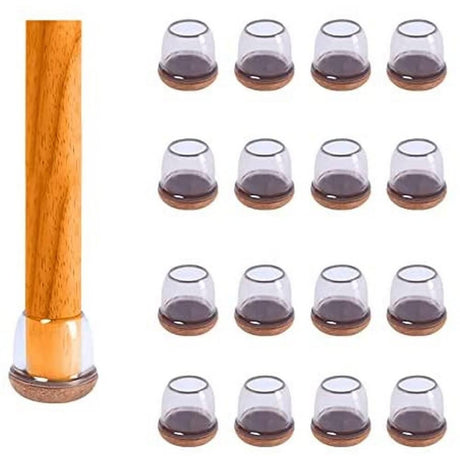 16pcs Silicone Chair Leg Floor Protectors Furniture Leg Feet Cup for Hardwood Floors with Wrapped Felt -Round brown