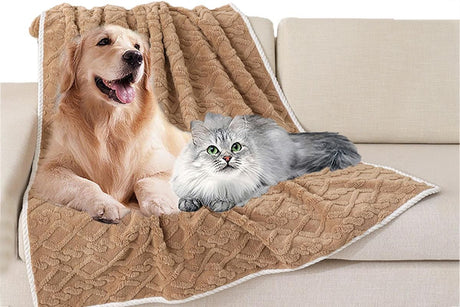 2pcs Pet Blanket for Couch Protection Water Resistance Cats Dogs Blanket for Furniture Protector-Khaki L