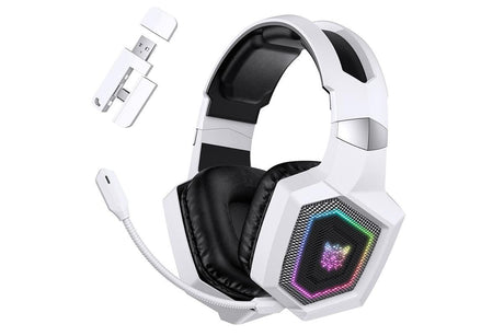2.4GHz Wireless Gaming Headset with Flip Microphone for PC-White