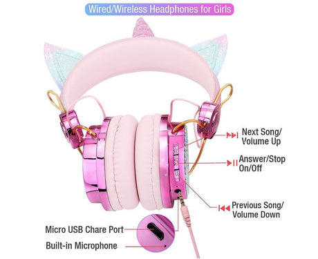 Wireless Headphones - Adjustable Headband - Bluetooth Over On-Ear Headset