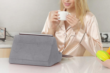 Tablet Holder Multi Angle Lazy Holder Stand with 2 Pockets for Bed Desk-Grey