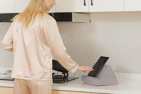 Tablet Holder Multi Angle Lazy Holder Stand with 2 Pockets for Bed Desk-Grey