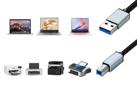 USB to USB 2.0 Printer Cable 1.5m Braided Cord for Scanner