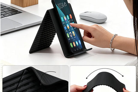 Portable Silicone Phone Stand Desk Holder for Office Travel Airplane-Black