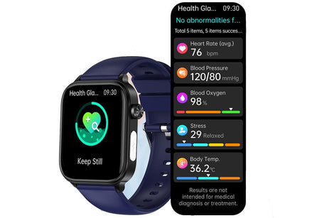 Smart Watch 1.96-Inch ECG Fitness Tracker with Heart Rate Blood Oxygen Blood Glucose Uric Acid and Blood Lipid 100 Sports Modes Activity Tracker-Blue