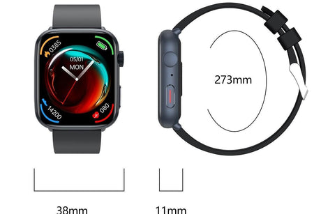 Smart Watch 1.85-Inch Fitness Watch with Heart Rate Noninvasive Blood Sugar Monitor HRV Detection Body Temperature SOS Call Activity Tracker-Black