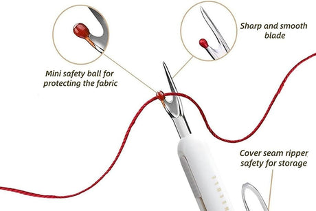 2-In-1 Needle Threader Seam Ripper Kit Thread Remover Sewing Ripper Tool-Light Grey