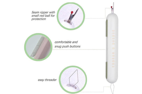 2-In-1 Needle Threader Seam Ripper Kit Thread Remover Sewing Ripper Tool-Light Grey