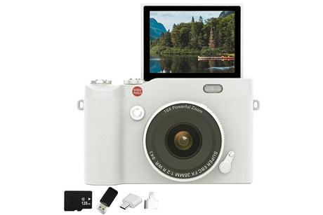 4K Digital Camera 64MP Vlogging Camera with 180-degree Flip Screen 16X Digital Zoom -White