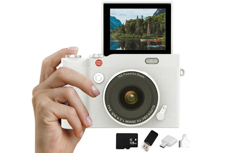 4K Digital Camera 64MP Vlogging Camera with 180-degree Flip Screen 16X Digital Zoom -White