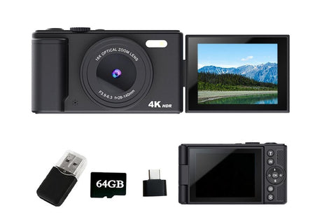 4K Digital Camera Flip Screen Autofocus for Vlogging Photography Beginners-Black