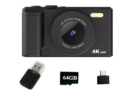 4K Digital Camera Flip Screen Autofocus for Vlogging Photography Beginners-Black