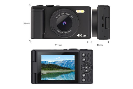 4K Digital Camera Flip Screen Autofocus for Vlogging Photography Beginners-Black