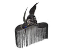 Halloween Witch Hat Wide Brim Tassel Wizard Hat With Artificial Rose Women Halloween Costume Accessory-Purple