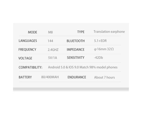 M8 translation headset Wireless BT 144 languages instant intelligent voice machine