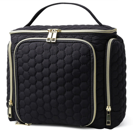 Travel Makeup Bag with Handle — Large Multi-Compartment Cosmetic Organizer, Portable Toiletry Bag for Women