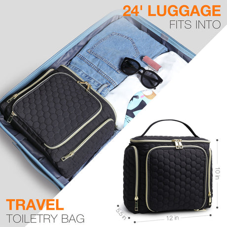 Travel Makeup Bag with Handle — Large Multi-Compartment Cosmetic Organizer, Portable Toiletry Bag for Women