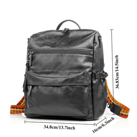 Black Fashionable Large-Capacity Women's Backpack - Waterproof, Durable, High-Quality PU Leather - Travel Backpack - Vintage-Style PU Leather Backpack
