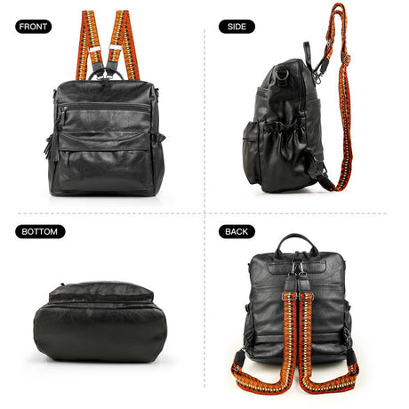 Black Fashionable Large-Capacity Women's Backpack - Waterproof, Durable, High-Quality PU Leather - Travel Backpack - Vintage-Style PU Leather Backpack