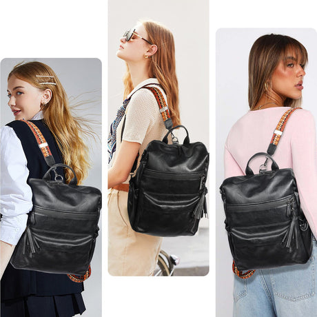 Black Fashionable Large-Capacity Women's Backpack - Waterproof, Durable, High-Quality PU Leather - Travel Backpack - Vintage-Style PU Leather Backpack