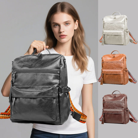 Black Fashionable Large-Capacity Women's Backpack - Waterproof, Durable, High-Quality PU Leather - Travel Backpack - Vintage-Style PU Leather Backpack