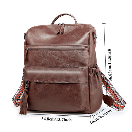 Brown Fashionable Large-Capacity Women's Backpack - Waterproof, Durable, High-Quality PU Leather - Travel Backpack - Vintage-Style PU Leather Backpack
