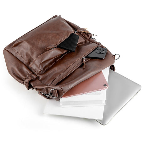 Brown Fashionable Large-Capacity Women's Backpack - Waterproof, Durable, High-Quality PU Leather - Travel Backpack - Vintage-Style PU Leather Backpack