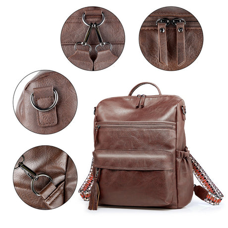 Brown Fashionable Large-Capacity Women's Backpack - Waterproof, Durable, High-Quality PU Leather - Travel Backpack - Vintage-Style PU Leather Backpack